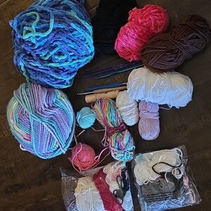 Colorful Yarn Bundle with Crochet Hooks 5/$15
